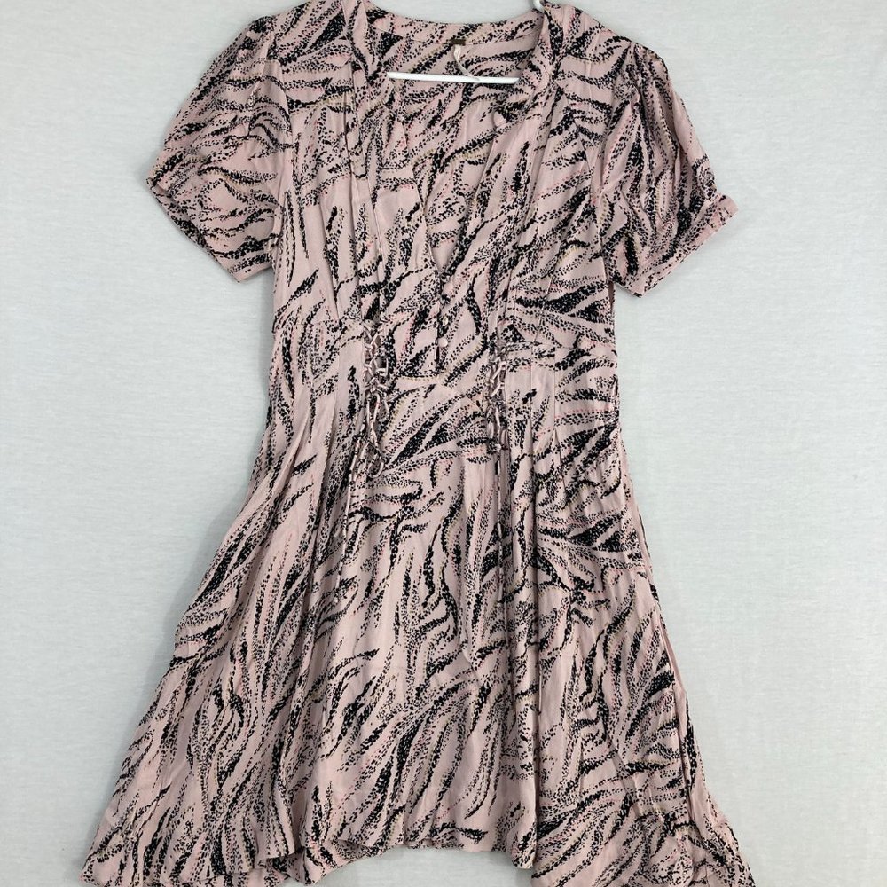 Free People Pink Black Ultra Soft Button Lace Detail Dress size 10